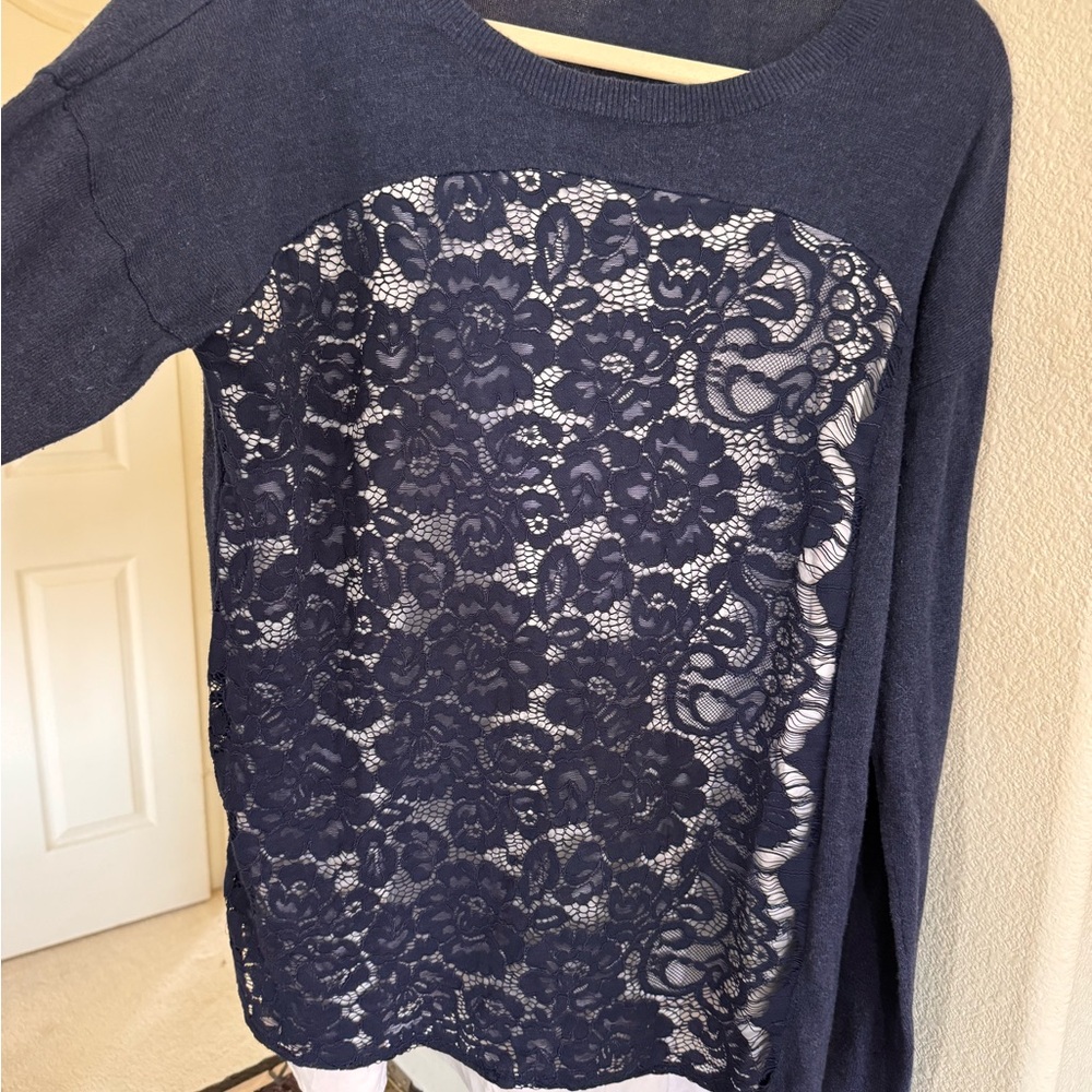 Simply Vera Vera Wang Navy Lace-Front Pullover